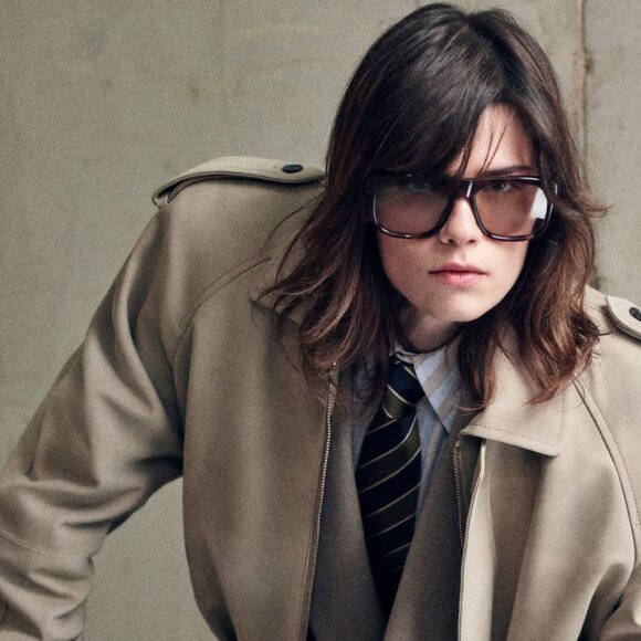 Saint Laurent SL558 002 Sunglasses Havana/Transparent Square Frame, Green Lenses - Picture 2 of 12